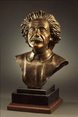 Felix Velez: 'albert einstein bronze bust', 2005 Bronze Sculpture, Undecided. life size Albert Einstein, is mounted in black granite and black walnut wood. The patina  color  is golden bronze for the hair, face is bronze brown, the sweater is off white. The head portrait weigh and the wood base is approximate 43 pound. very nice bronze sculpture. This bronzes sculpture ...