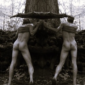 Michael Emery: 'femboy in woods 0570bw', 2024 Black and White Photograph, Nudes. Artist Description: nude in woods...