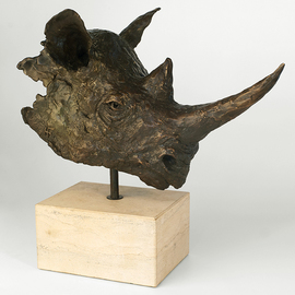 Heinrich Filter: 'Black Rhino in bronze', 2023 Bronze Sculpture, Animals. Artist Description: Black Rhino bust in bronze on stone base length 35 cm x height 37 cm inclusive of base.  available in brown green verdigris or blue bronze...