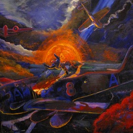 Marcin Regulski: 'Polish victory', 2012 Oil Painting, Aviation. Artist Description:  aEURzPolish victoryaEURJuly 1943. The piloting Bristol Beaufighter by the Polish crew accurately hit the Fw- 190 during the one of night missions aEURzIntruder OperationsaEUR. German pilots survives by desperate emergency jump. Under the hub, the distance range tanks and a bomb, which will not hit the aim, ...