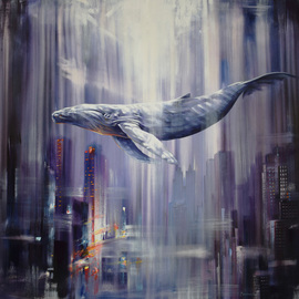 Gabriel Bodnariu: 'the whale', 2018 Oil Painting, Figurative. Artist Description: art, gallery, whale, ocean, water, sky, flying, ...