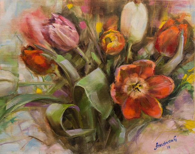 Artist Anastasia Gardiner. 'Tulips' Artwork Image, Created in 2014, Original Painting Oil. #art #artist
