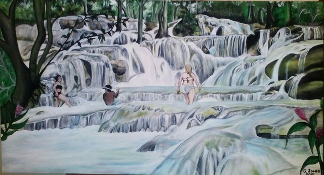 Geary Jones  'The Famous Dunns River', created in 2015, Original Painting Acrylic.