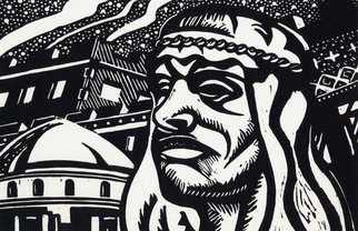 Geo Sipp: 'Evening in Algiers', 2008 Linoleum Cut, Islamic.  Evening in Algiers is a linocut, illustrating a scene from a graphic novel about the French- Algerian War, entitled Wolves in the City, which I am currently illustrating.                  ...