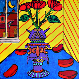 Jerry  Di Falco: 'Gnostic Vase of the Third Eye', 2006 Acrylic Painting, Surrealism. Artist Description: Price does not include shipment of work or insurance during shipment. These costs are responsiblity of buyer. Frame size is listed below; canvas size is 20 h x 16 w. I have picked the vase as a symbol to express my interest in the Gnostic Gospels. ...