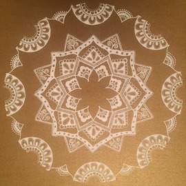 Rabina Byanjankar Shakya: 'white mandala', 2017 Other Painting, Floral. Artist Description: Floral mandala with simple and elegant patterns done on gold color paper with white ink gel pen. A4 size paper is used. The mandala uses simplistic patterns which signifies purity and and oneness of mind. It is original hand work suitable for decorative purposes and gifting. ...
