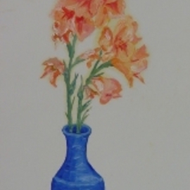 Ghassan Rached: 'Blue Vase', 1996 Oil Painting, Floral. Artist Description: Oil painting by Ghassan Rached...