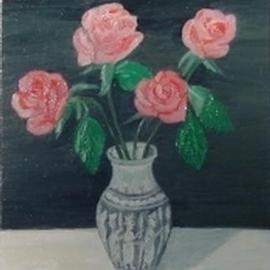 Ghassan Rached: 'Roses in a metal vase', 2001 Oil Painting, Floral. Artist Description: Oil Painting By Ghassan Rached on canvas panel...