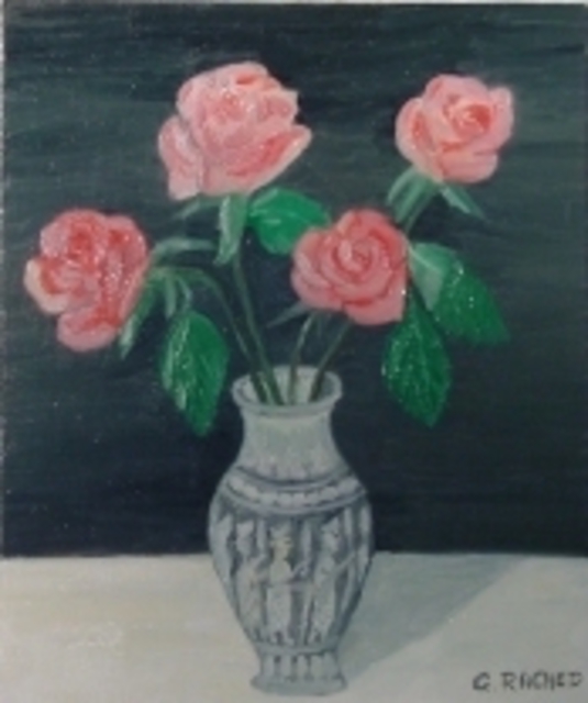 Artist Ghassan Rached. 'Roses In A Metal Vase' Artwork Image, Created in 2001, Original Painting Oil. #art #artist