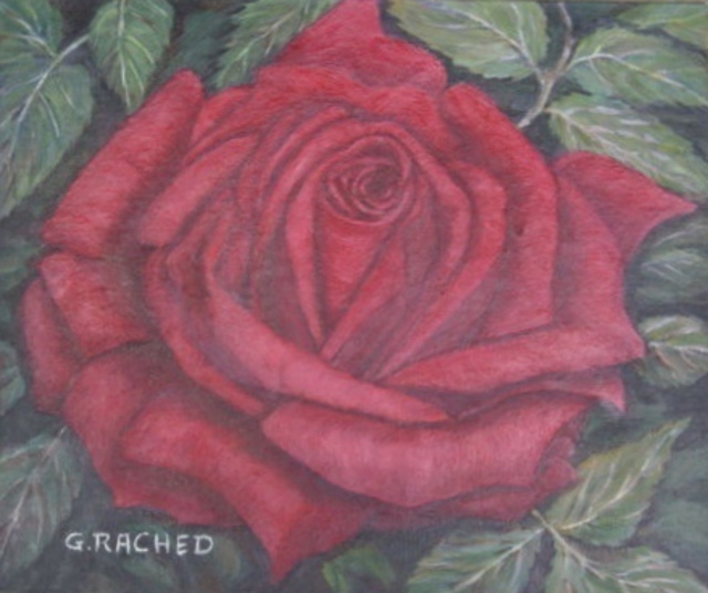 Artist Ghassan Rached. 'Single Rose' Artwork Image, Created in 2002, Original Painting Oil. #art #artist