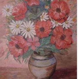 Ghassan Rached: 'Vase 4', 2000 Oil Painting, Floral. 