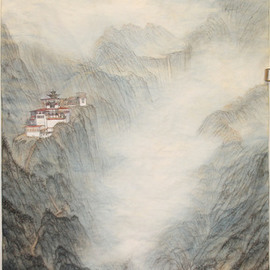 Grace Auyeung: 'retreat', 2012 Other Painting, Landscape. Artist Description: MENTAL PORTRAYAL OF A LANDSCAPE DEPICTING A MONASTERY, A SPIRITUAL SYMBOL FOR THE MUNDANE  CHINESE INK, COLOUR ON XUAN PAPER...