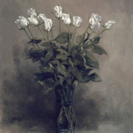 Brian Paterson: 'Dozen White Roses', 2002 Oil Painting, Still Life. 