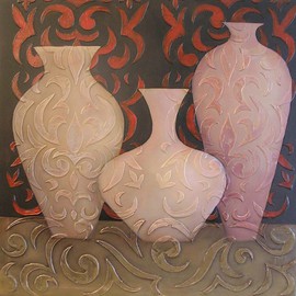 Greg Ottlinger: 'textured vases1', 2007 Acrylic Painting, Still Life. Artist Description:  acrylic on textured canvas ...