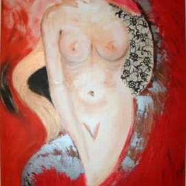 Guliz Gozuguzel: 'lace', 2008 Oil Painting, Abstract Figurative. Artist Description: woman with no face no name with an sex object, having the lace she not need more, a common mentality of some communities...