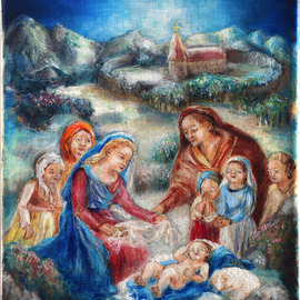 Hana Grosova: 'Holy family', 2005 Oil Painting, Children. Artist Description:  Jesus Child with his family and persons around. ...