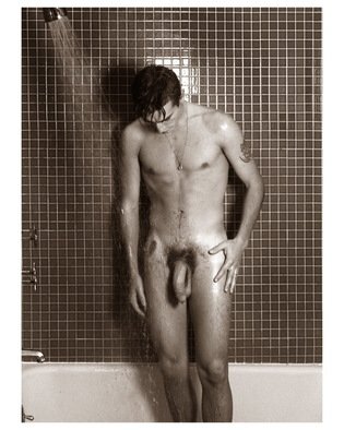 Hans Fahrmeyer: 'the male nude 19', 2017 Black and White Photograph, nudes. male, nude, shower...