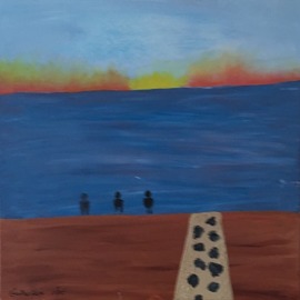 Harris Gulko: 'Three Guys at the Shore', 2014 Oil Painting, Beach. Artist Description: Three Guys at the Shore   file 1008 one K...