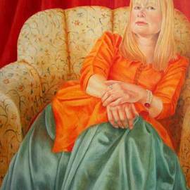 Heather Hyatt: 'Lady Carolyn', 2006 Oil Painting, Portrait. Artist Description:  'Lady Carolyn' ( owned by Lady Carolyn) is a take on John Singer Sargent' s Lady Agnew. ...