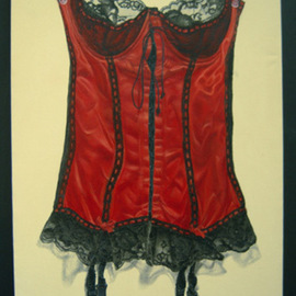 Heather Hyatt: 'Red Bustier', 2008 Oil Painting, Still Life. Artist Description:  ' Red Bustier' is oil on canvas mounted in a shadow box.  The style is trompe l' oeil.   ...