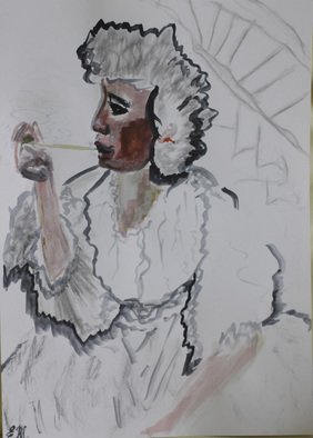 Elena Zhogina: 'Woman with a pipe', 2012 Mixed Media, People.        charcoal, oil pastel, pencil  ...