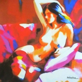 Helena Wierzbicki: 'glowing ruby', 2023 Acrylic Painting, Abstract Figurative. Artist Description: A semi- abstract canvas within hues of warmth. A symphony of colors, the painting s muse, the female nude. A timeless symbol of life and solitude.In brushstrokes, soft curves and shadows conjuring embrace.Her body, an ode to feminity s bloom, captures her essence, from fiery reds, ...