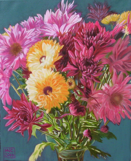 Artist H. N. Chrysanthemum. 'Flowers V' Artwork Image, Created in 2016, Original Painting Oil. #art #artist