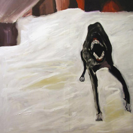 Mert Ulcay: 'prison dog', 2011 Oil Painting, Figurative. Artist Description: A dog that is in the yard of a prison. The inspiration came from an article about the prisons in Siberia, Russia. There was a photo of a dog in snow. This an oil painting on canvas. As a prison is a place of anger and hopelessness this ...