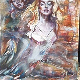 Hyacinthe Kuller-baron: 'Marilyn True', 2007 Oil Painting, Figurative. Artist Description:  MARILYN TRUE or MARILYN AS THE MADONNA OF THE GOLDEN HOOD is one of a tryptych revealing Marilyn in her personna as the golden woman archetype. This painting is a study for the larger work. ...