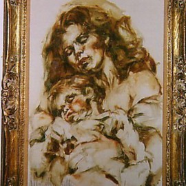 Hyacinthe Kuller-baron: 'Mother and Child', 1966 Oil Painting, Figurative. Artist Description: Hyacinthe! Mother and Child, oil painting from the Icon Series. From the past Collector sale. Icons are Dreams, Paintings for the Future to Collect Now. Paintings by Hyacinthe Kuller Baron released into the art market for the first time in 40 years for resale.Each month new Icons ...