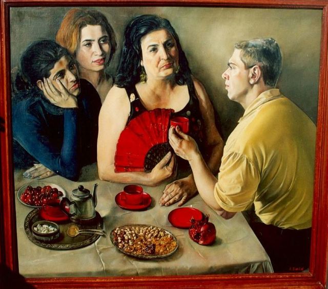 Said Ibrahimov  'Conversation', created in 1985, Original Painting Oil.