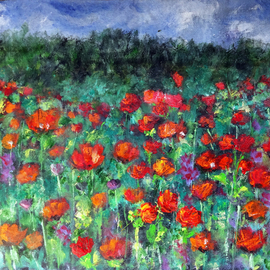 Indrani Ghosh: 'poppy field oil painting', 2023 Oil Painting, Floral. Artist Description: Title: Poppy FieldDescription: Poppy Field  is a captivating oil painting that brings to life the vibrant beauty of a vast poppy field in full bloom. The artist s skilled brushwork and masterful use of color create a scene that exudes warmth, tranquility, and a sense of nature ...