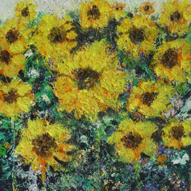 Indrani Ghosh: 'sunflowers oil painting', 2022 Oil Painting, Floral. Artist Description: Sunflowers Impasto Oil painting Sunflower Field  Impasto Oil Painting is a vibrant and cheerful work of art that captures the essence of summer. This painting features a lush field of sunflowers, with each bloom painted in rich and vivid colors. The impasto technique used in this painting creates ...