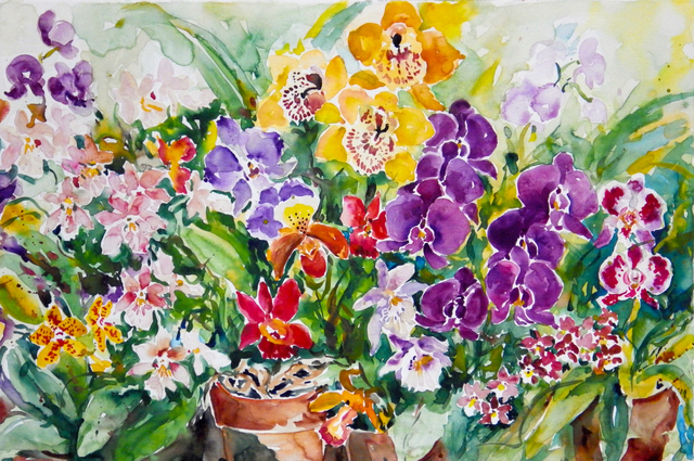 Ingrid Neuhofer Dohm  'Orchids I', created in 2014, Original Painting Acrylic.