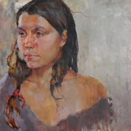 Irina Petruhina: 'little girl blue', 2011 Oil Painting, Portrait. Artist Description: portrait of a girl...