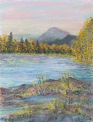 Irina Maiboroda: 'An autumn day in the Altai', 2015 Pastel, Impressionism.  pastel, landscape, autumn, fall, Russia, Altai, water, river, colorful, nature, plein- air. The work is under a passe- partout 30x40 cm. ...
