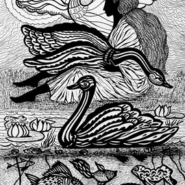 Irina Maiboroda Artwork Wild swans, 2013 Ink Drawing, Abstract Figurative