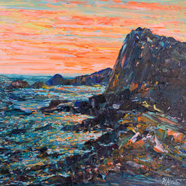 Irina Maiboroda: 'crimea sunset', 2017 Acrylic Painting, Landscape. Artist Description: landscape,  impressionism, nature, Crimea, sunset, sea, rocks, cliffs   coastD+- cove...