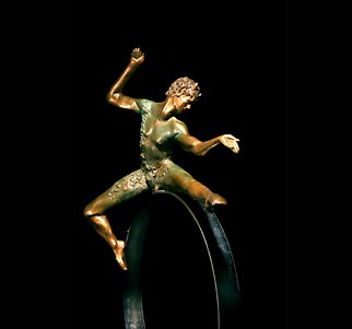 Martin Glick: '  Puck', 2011 Bronze Sculpture, Dance. Puck is a character in both the play and the ballet A Midsummers Night DreamPuck is an impish character that is very wise.  This sculpture is a patinated bronze dancer on top of a chrome plated steel hoop.  ...