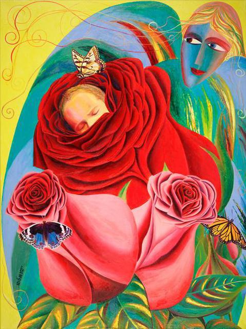 Israel Tsvaygenbaum  'The Angel Of Roses', created in 2012, Original Painting Oil.