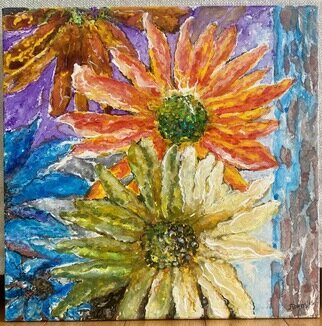 Jacqueline Weegels: 'daisy chain original', 2020 Acrylic Painting, Floral. Various gerbera daisies juxtaposed against the great outdoors...