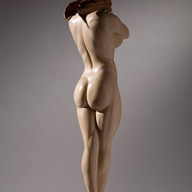 James Mcloughlin: 'Female Figure', 2009 Wood Sculpture, Figurative. Artist Description:  This was carved out of limewood and the scarf and base are walnut.   ...