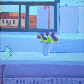 Jane Mcnichol: 'Tulips By My Studio  Window', 2012 Oil Painting, Still Life. Artist Description:  This is a painting of a vase containing tulips by the window in my Brooklyn studio ...