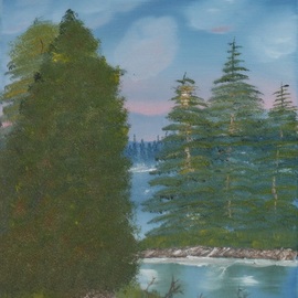 Joseph Antrobus: 'mountainous lake', 2019 Oil Painting, Landscape. Artist Description: Oil based painting depicting mountain lake in the Midwest...