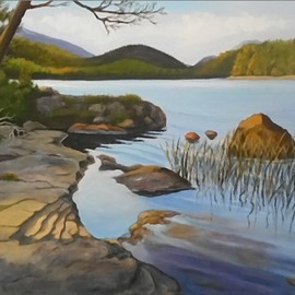 Janet Glatz: 'eagle lake acadia', 2020 Oil Painting, Landscape. Artist Description: Nature s sculpture is the focus of this piece, located inland on Mt. Desert Island. ...