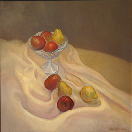 Judith Fritchman: 'Apples and Pears', 2001 Oil Painting, Still Life. Artist Description:  Apples and pears tumble on a soft white cloth. ...