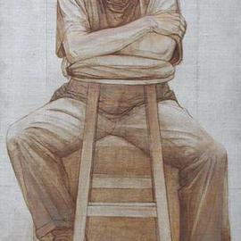 Judith Fritchman: 'Chuck', 1998 Other Painting, Figurative. Artist Description: Executed in Conte pencil, and sepia, black, and white oil paint on natural linen....