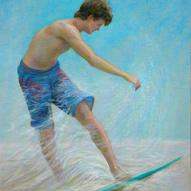 Judith Fritchman: 'Eighteenth Summer', 2011 Oil Painting, Figurative. Artist Description:   A long, golden afternoon at the beach for an eighteen year old. . . a perfect time to master the art of skimming in the surf.Oil on linen ...