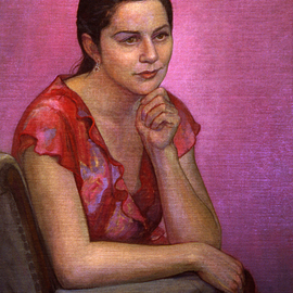 Judith Fritchman: 'Emily in Red', 2002 Oil Painting, Portrait. Artist Description:  Emily had just graduated from college and was looking forward to a trip to Italy when I had the opportunity to paint her.  Her hopes and dreams shone brightly in her eyes. ...