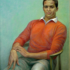 Judith Fritchman: 'Malik', 2006 Oil Painting, Portrait. Artist Description:  Malik is a tall, athletic young man who excels in many sports; remaining seated  for someone with such energy was a challenge!  It was great fun to try to capture his warm, engaging personality. ...
